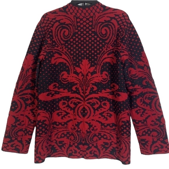 - NWT Red & Black Chico’s Pattern Jacquard Textured Knit Cardigan Sweater - Picture 6 of 11